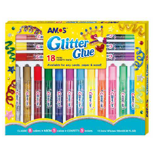Glitter Glue 18pk Amos